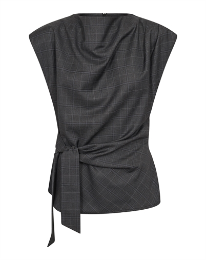Co'Couture - EloraCC Check Pleat Top - Dark Grey 